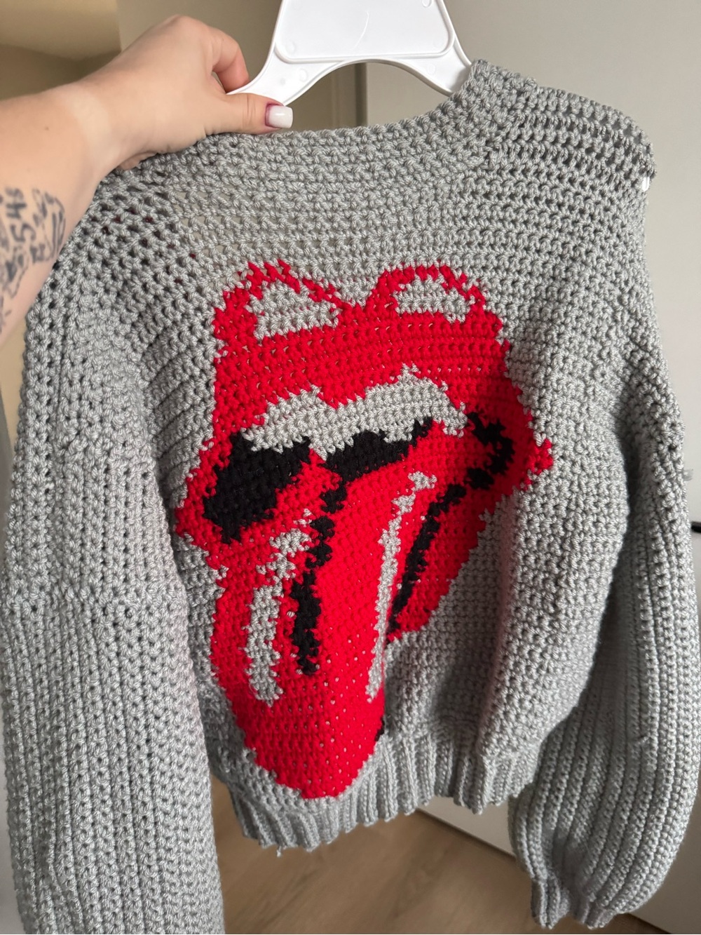 Handmade Gray Crochet Graphic Cardigan